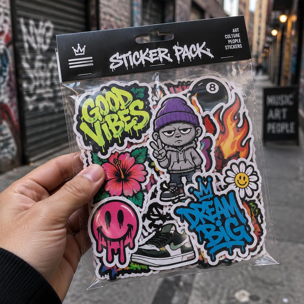 Pack de autocolantes street na mão